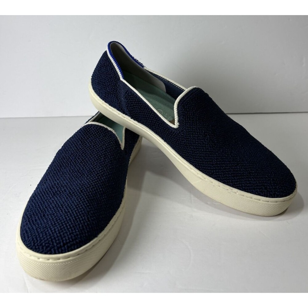 Rothy's Women's Navy Blue White Trim Slip On Sneakers Knit Shoes Sz 9